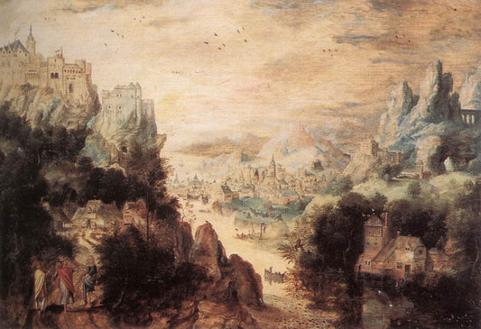 Landscape with Christ and the Men of Emmaus, vintage artwork by Herri met de Bles, A3 (16x12") Poster Print