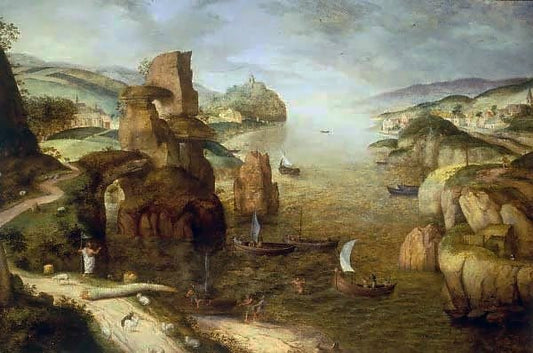 Landscape with Christ Appearing to the Apostles at the Sea of Tiberias, vintage artwork by Pieter Bruegel the Elder, A3 (16x12") Poster Print