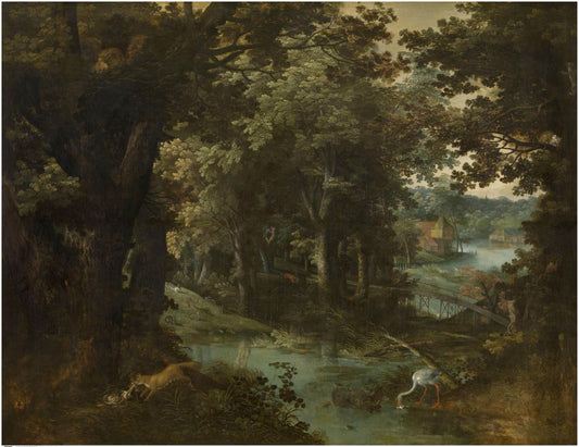 Landscape with Fables, vintage artwork by Adriaen van Stalbemt, 12x8" (A4) Poster