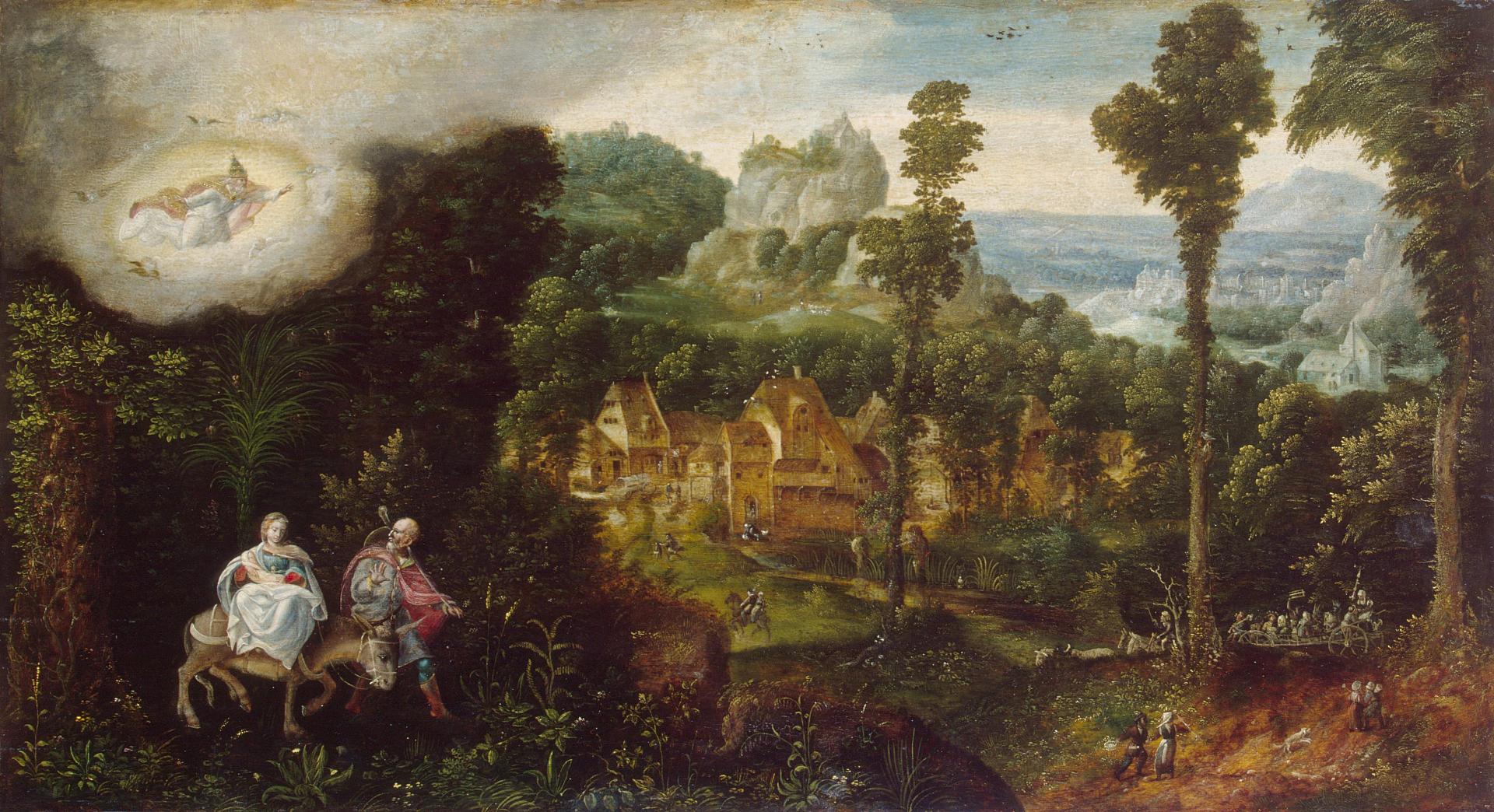 Landscape with Flight into Egypt, vintage artwork by Herri met de Bles, A3 (16x12") Poster Print