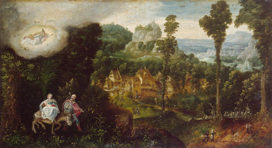 Landscape with Flight into Egypt, vintage artwork by Herri met de Bles, A3 (16x12") Poster Print