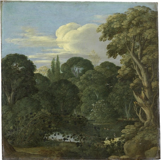 Landscape with forest pond, vintage artwork by Johann König, 12x8" (A4) Poster