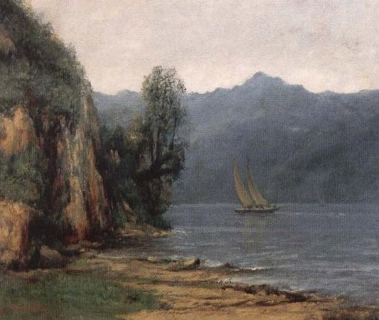 Landscape with Lake Geneva by Gustave Courbet, vintage art, modern poster print