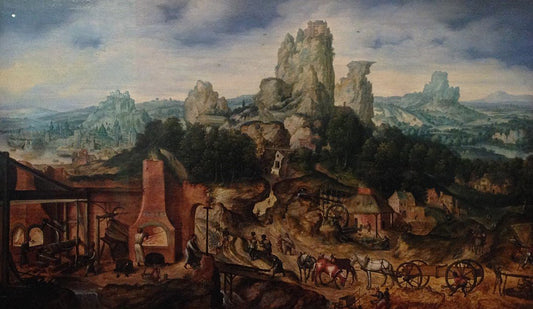 Landscape with Ore Mine and Forge, vintage artwork by Herri met de Bles, A3 (16x12") Poster Print