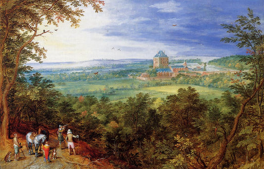 Landscape with the Chateau de Mariemont, vintage artwork by Jan Brueghel the Elder, 12x8" (A4) Poster