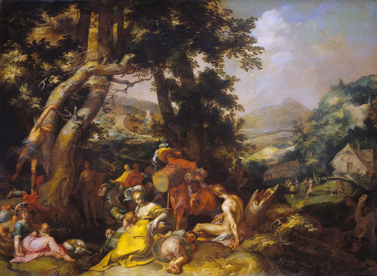 Landscape with the Ministry of John the Baptist, vintage artwork by Abraham Bloemaert, 12x8" (A4) Poster