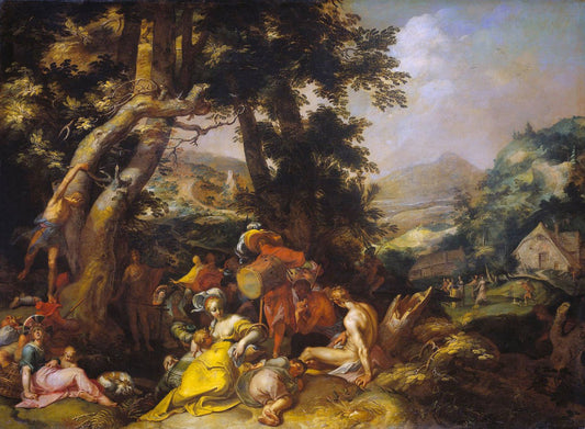 Landscape with the Ministry of John the Baptist, vintage artwork by Abraham Bloemaert, 12x8" (A4) Poster