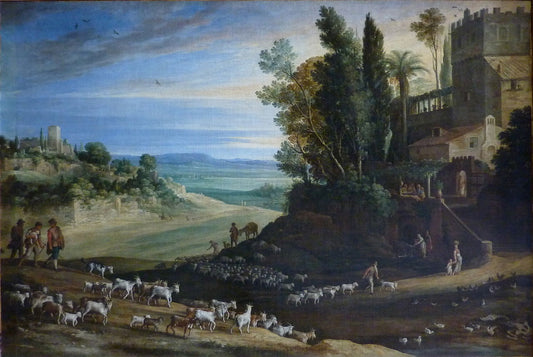 Landscape with the Pilgrims at Emmaus and an Allegory of Two Herds, vintage artwork by Paul Bril, A3 (16x12") Poster Print
