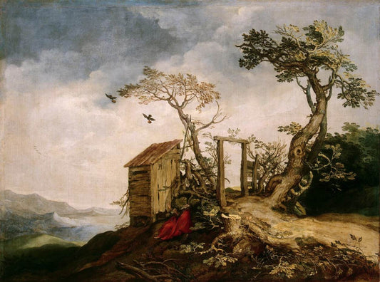 Landscape with the Prophet Elijah in the Desert, vintage artwork by Abraham Bloemaert, 12x8" (A4) Poster