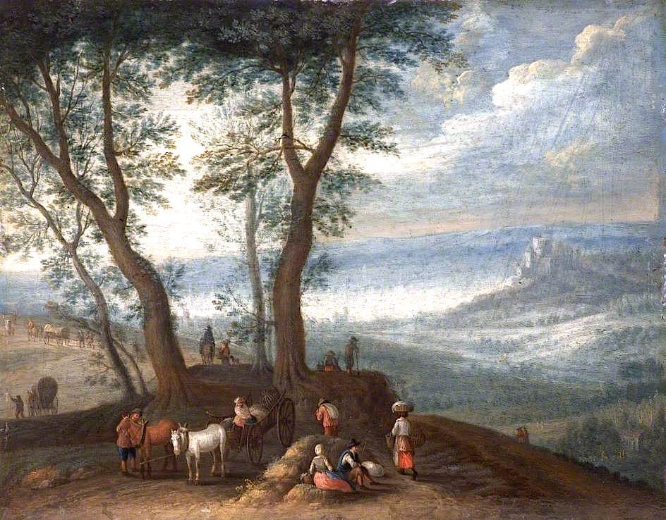 Landscape with Travelers, vintage artwork by Attributed to Paul Bril, A3 (16x12") Poster Print