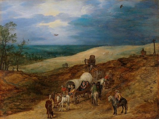 Landscape with Wagons, vintage artwork by Jan Brueghel the Elder, 12x8" (A4) Poster