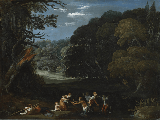 Latona changing the Lycian peasants into frogs, vintage artwork by Johann König, 12x8" (A4) Poster