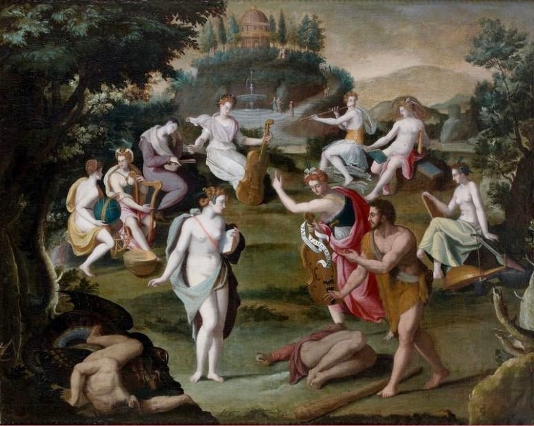 Le concert des muses, vintage artwork by Ecole de Fontainebleau, A3 (16x12") Poster Print