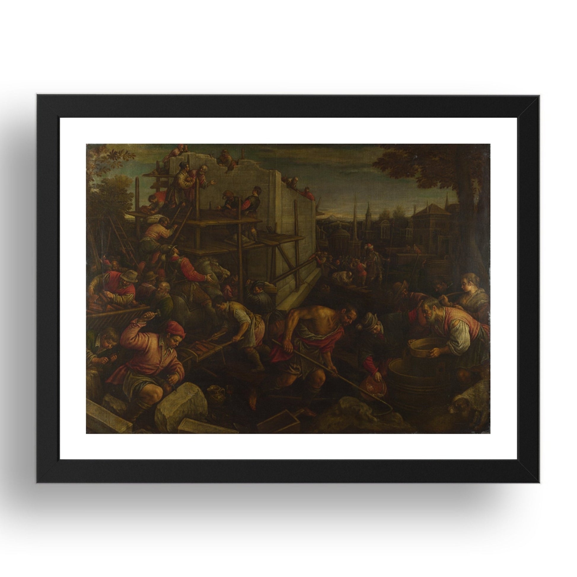 Leandro Bassano: The Tower of Babel, Poster in 17x13"(A3) Frame