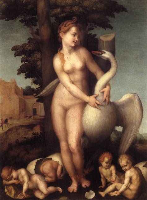 Leda and her Children, vintage artwork by Attributed to Andrea del Sarto, A3 (16x12") Poster Print