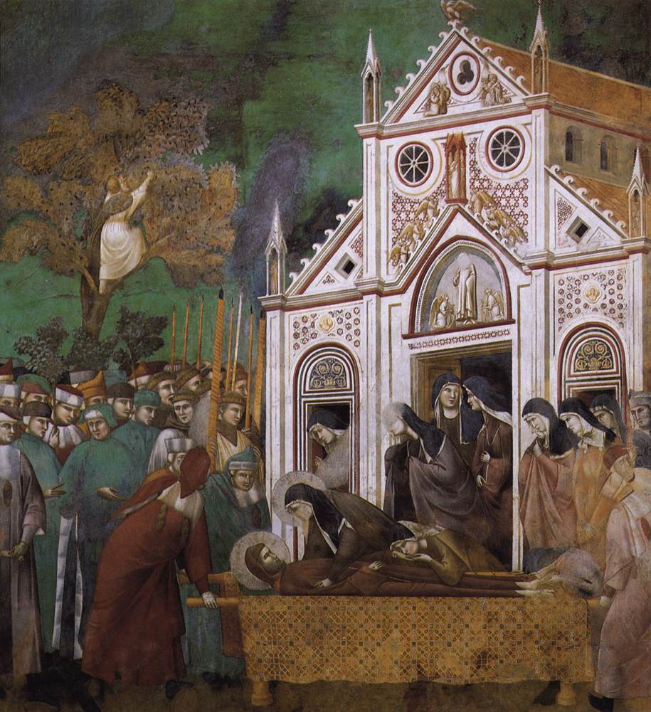 Legend of St Francis: 23. St. Francis Mourned by  St. Clare (Upper Church, San Francesco, Assisi), vintage artwork by Giotto, A3 (16x12") Poster Print