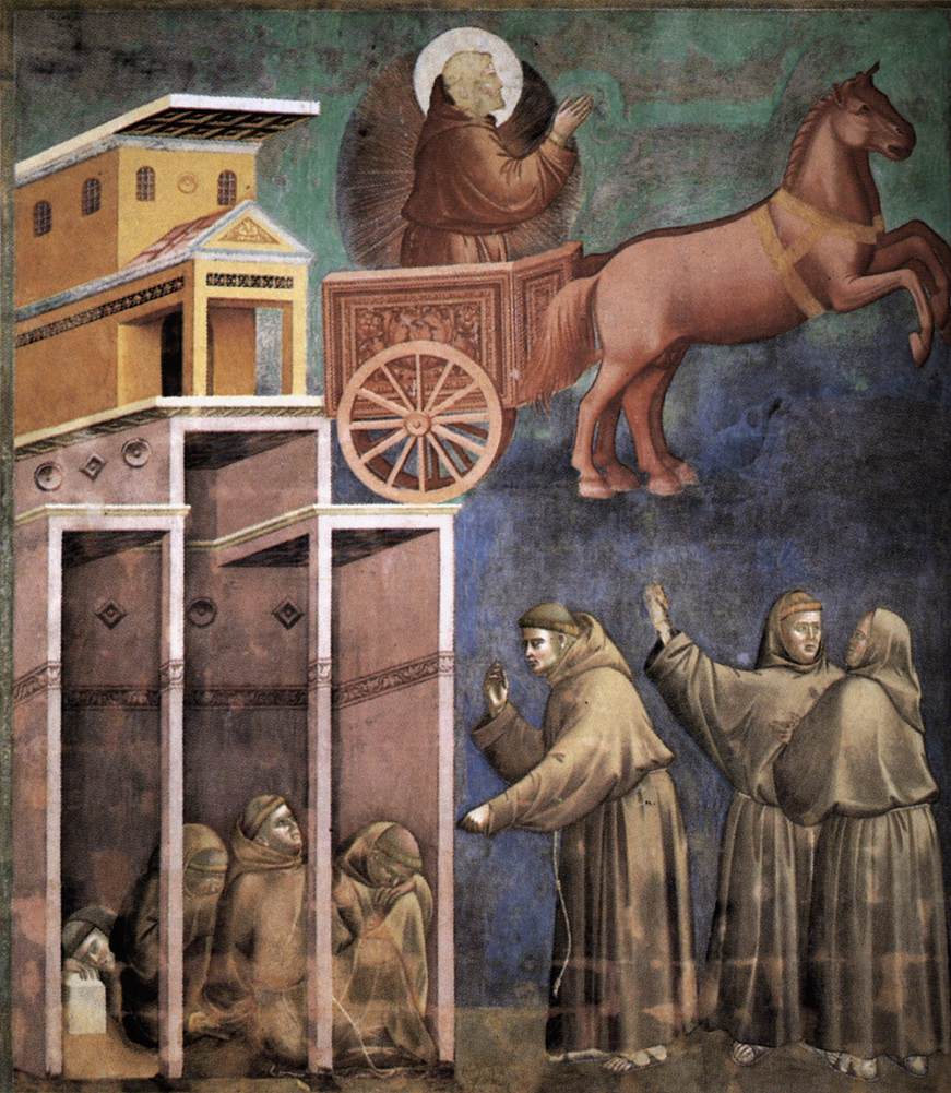 Legend of St Francis: 8. Vision of the Flaming Chariot (Upper Church, San Francesco, Assisi), vintage artwork by Giotto, A3 (16x12") Poster Print