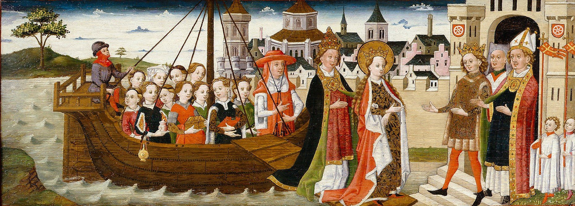 Legend of St Ursula: An Angel appears to the Pope at Prayer, vintage artwork by German School 15th Century - Unknown, A3 (16x12") Poster Print