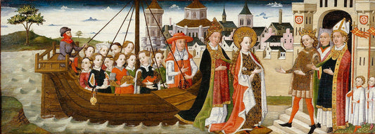 Legend of St Ursula: An Angel appears to the Pope at Prayer, vintage artwork by German School 15th Century - Unknown, A3 (16x12") Poster Print