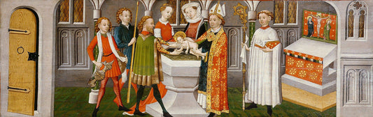 Legend of St Ursula: Baptism of St Ursula, vintage artwork by German School 15th Century - Unknown, A3 (16x12") Poster Print