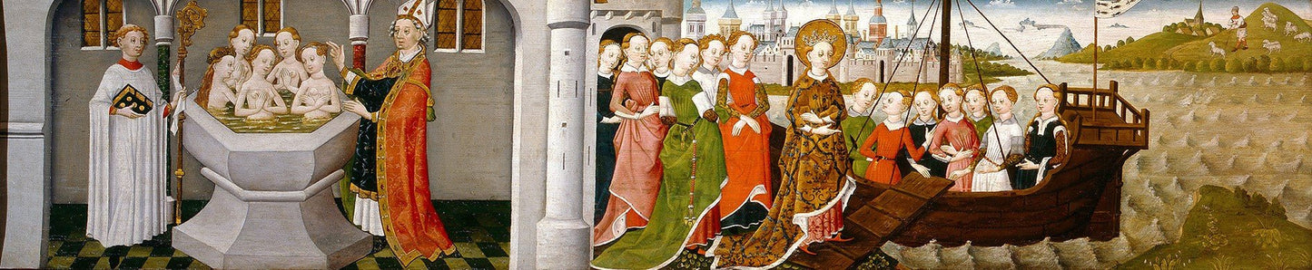 Legend of St Ursula: Baptism of the Companions and Embarkation of St Ursula with her Entourage, vintage artwork by German School 15th Century - Unknown, A3 (16x12") Poster Print