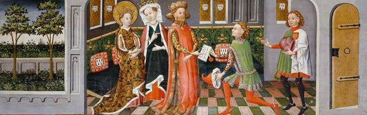 Legend of St Ursula: The Envoys bring the Heathen King's Request to St Ursula's Parents, vintage artwork by German School 15th Century - Unknown, A3 (16x12") Poster Print