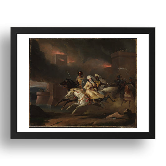 Léon Cogniet: Rebecca, Brian de Bois Guilbert, vintage artwork, A3 Size Reproduction Poster Print in 17x13" Black Frame