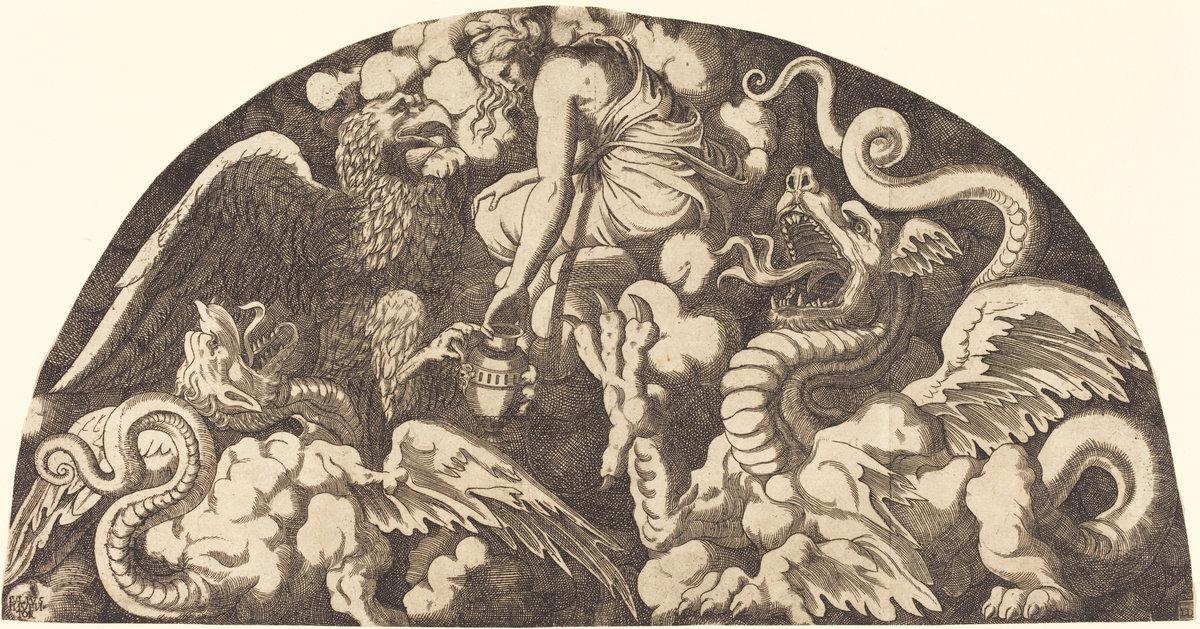 Léon Davent after Giulio Romano:Jupiter Bringing Water of th,16x12"(A3) Poster