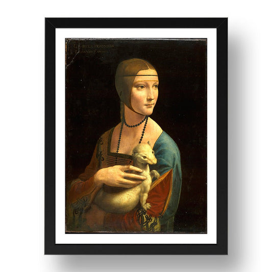 Leonardo da Vinci - Lady With An Ermine [1490], vintage artwork in A3 (17x13") Black Frame