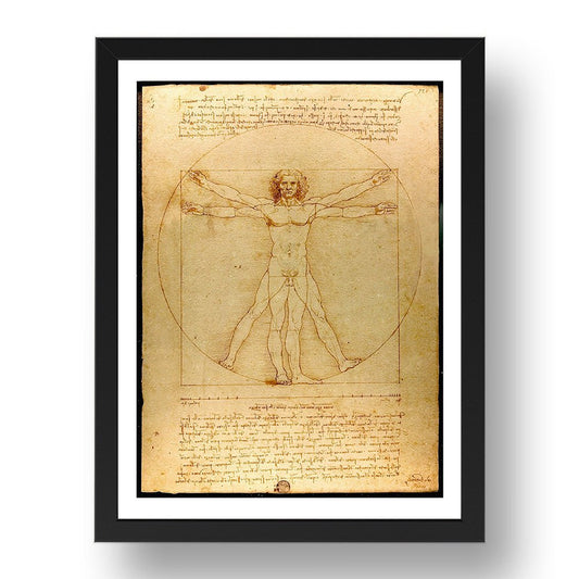 Leonardo da Vinci - Vitruvian Man [1490], study of human proportions, vintage artwork in A3 (17x13") Black Frame