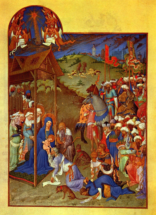 Les Tres Riches Heures du duc de Berry:  Adoration of the Kings, vintage artwork by Limbourg brothers, A3 (16x12") Poster Print