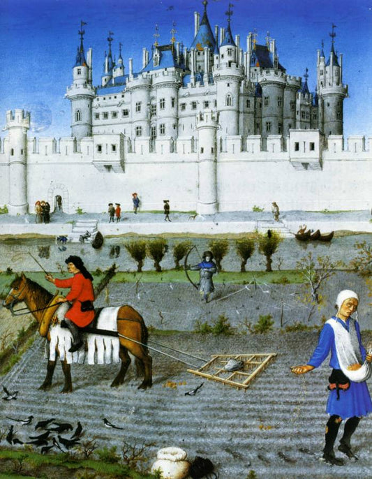 Les Tres Riches Heures du duc de Berry:  (detail from Octobre), vintage artwork by Limbourg brothers, A3 (16x12") Poster Print