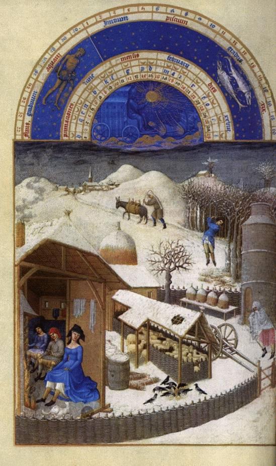 Les Tres Riches heures du duc de Berry: Fevrier, vintage artwork by Limbourg brothers, A3 (16x12") Poster Print