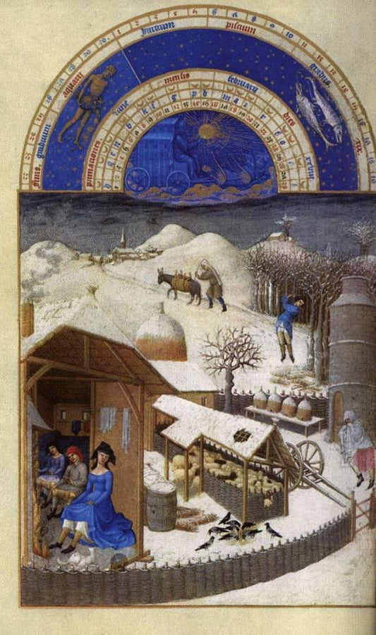 Les Tres Riches heures du duc de Berry: Fevrier, vintage artwork by Limbourg brothers, A3 (16x12") Poster Print