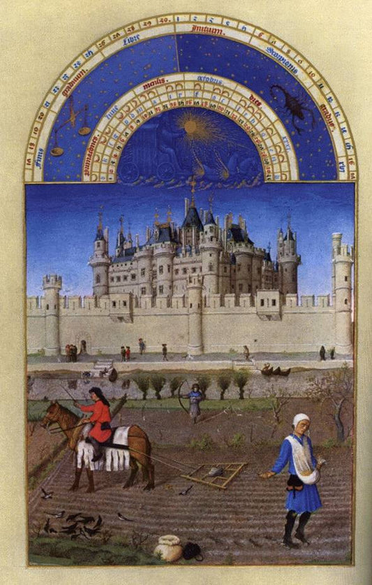 Les Tres Riches Heures du duc de Berry: Octobre, vintage artwork by Limbourg brothers, A3 (16x12") Poster Print