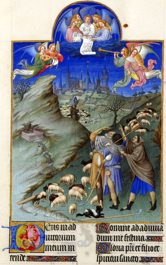 Les Très Riches Heures du duc de Berry ~ The Annunciation to the Shepherds, vintage artwork by Limbourg brothers, A3 (16x12") Poster Print