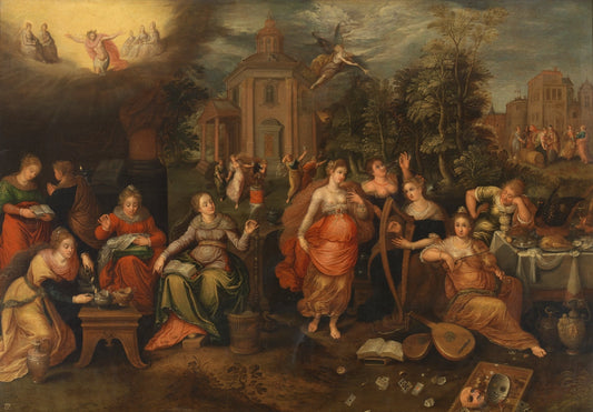 Les vierges folles et les vierges sages, vintage artwork by Flemish School 16th Century Unknown, A3 (16x12") Poster Print
