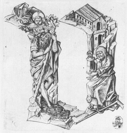 lettre V, vintage artwork by Master E.S., A3 (16x12") Poster Print