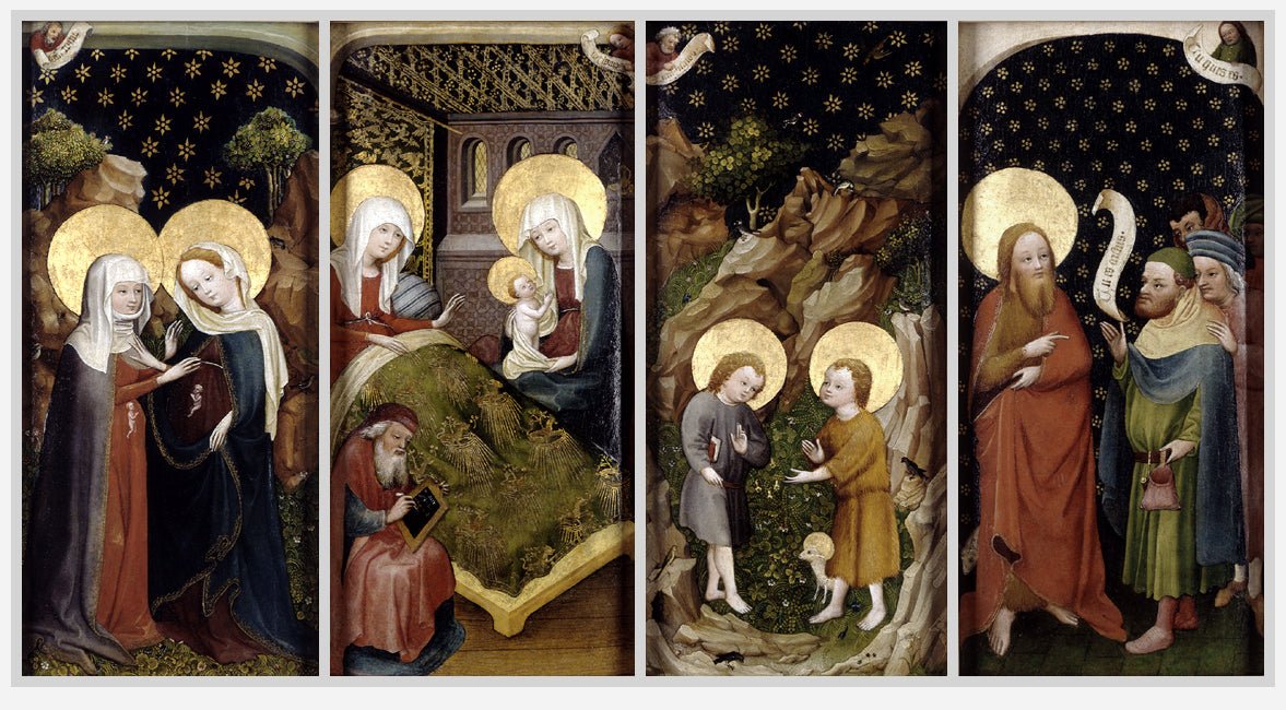 Life of Saint John the Baptist Retable, vintage artwork by Master des Paradiesgärtlein, A3 (16x12") Poster Print