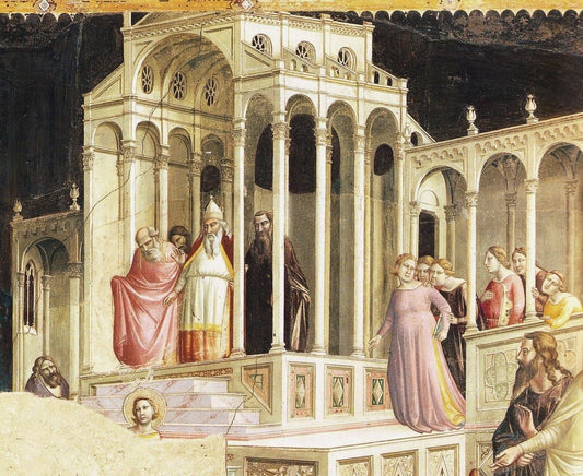 Life of the Virgin ~ Mary at the Temple, vintage artwork by Taddeo Gaddi, 12x8" (A4) Poster