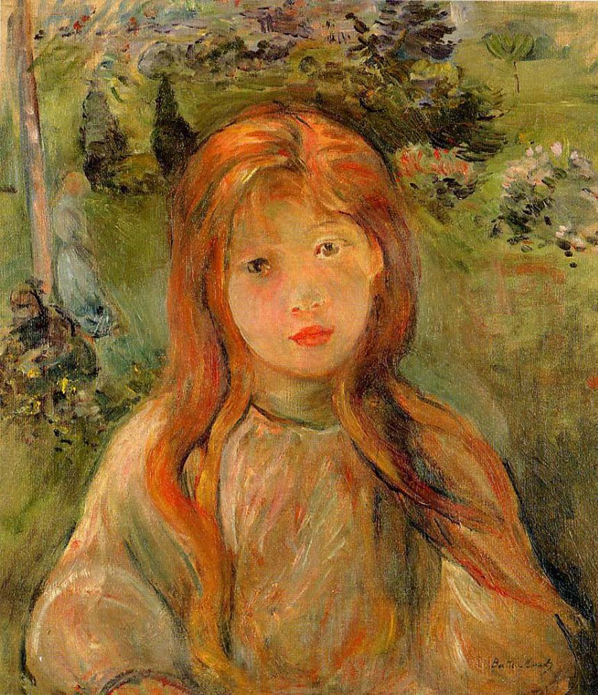 Little Girl at Mesnil Jeanne Bodeau - 1892 - by Berthe Morisot, vintage art, modern poster print