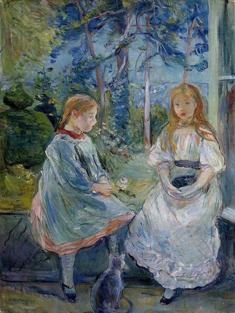 Little Girls at the Window Jeanne and Edma Bodeau - 1892 - by Berthe Morisot, vintage art, modern poster print