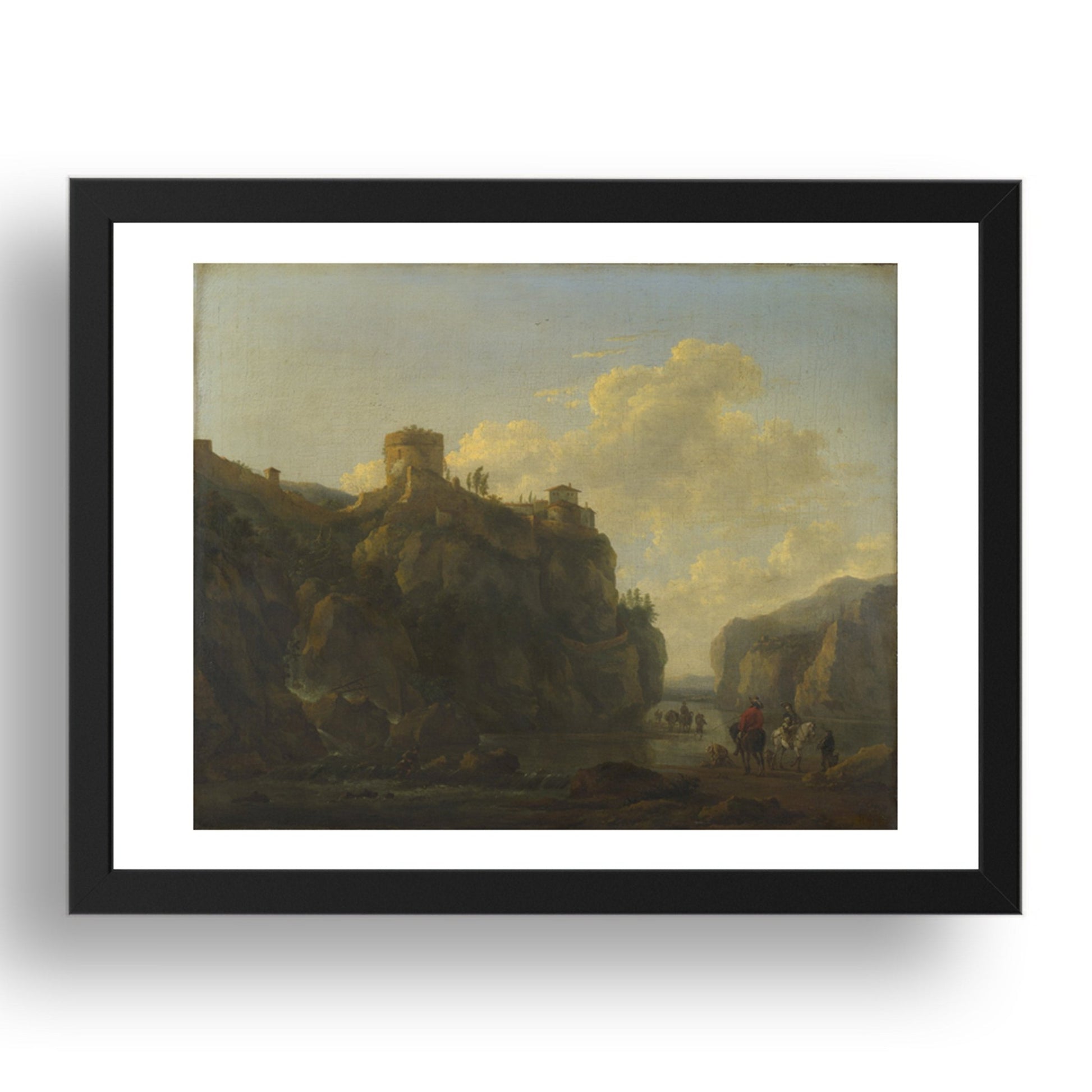 Lodewijck van Ludick: A River between Rocky Cliffs, Poster in 17x13"(A3) Frame