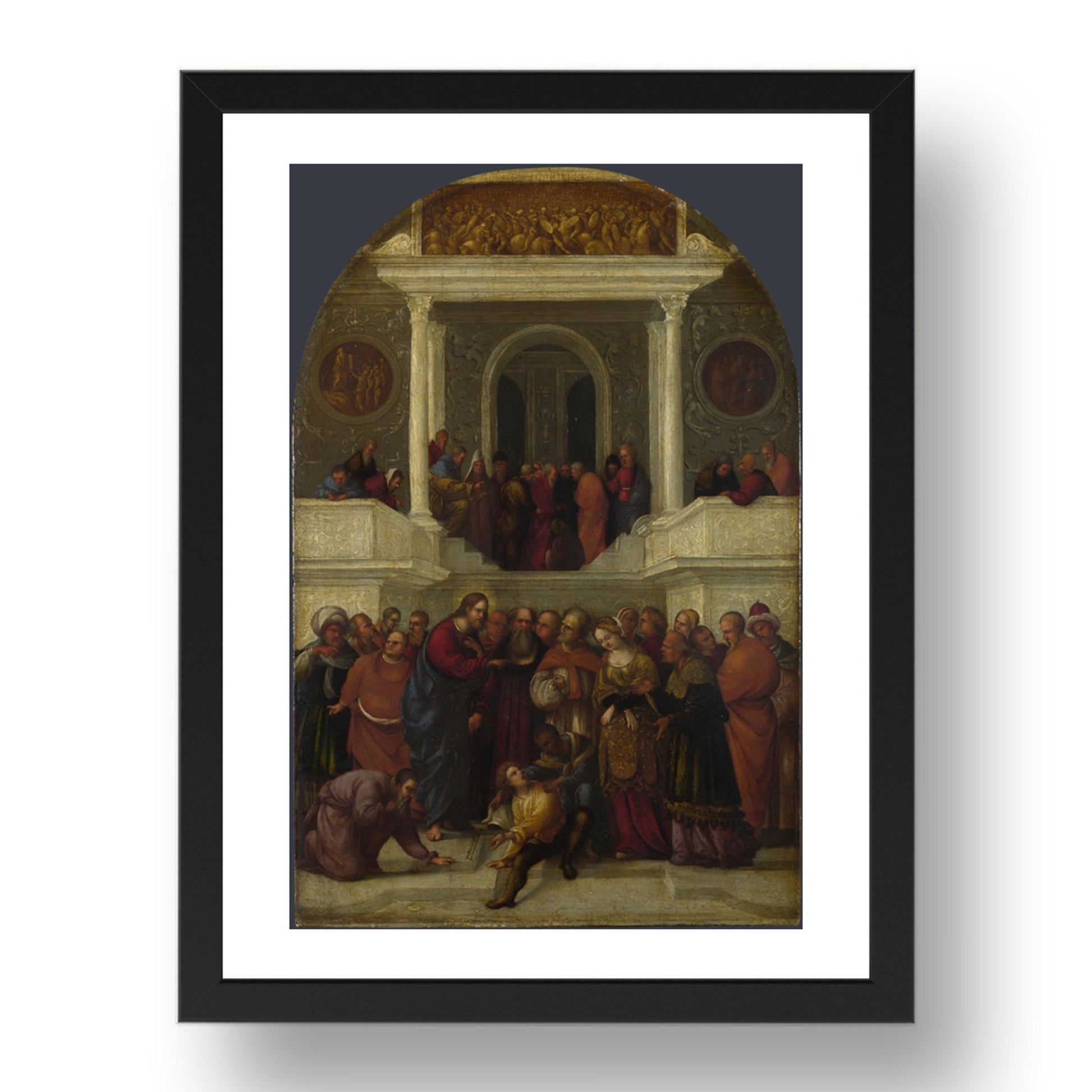 Lodovico Mazzolino: Christ and the Woman taken in Adultery, Poster in 17x13"(A3) Frame
