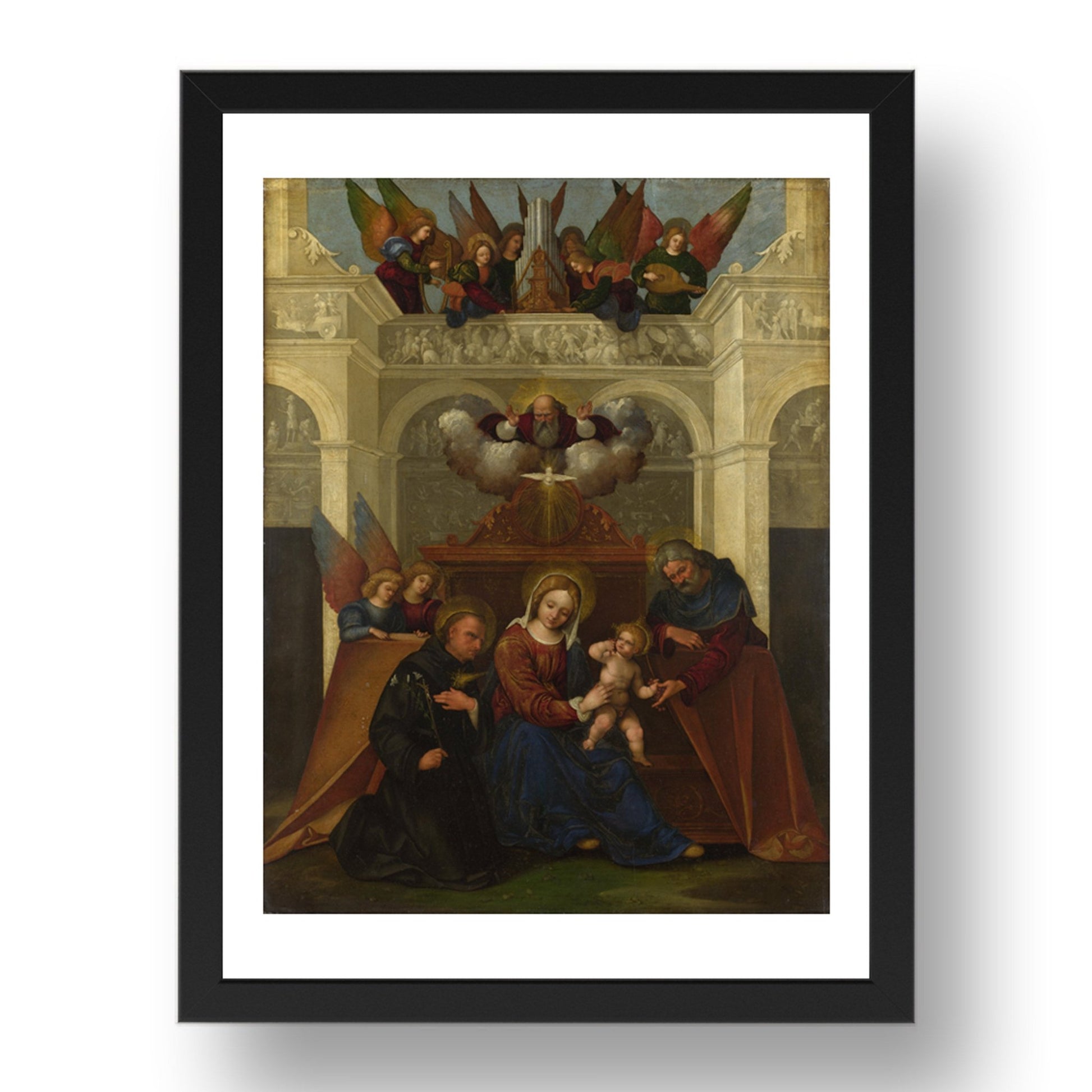 Lodovico Mazzolino: The Holy Family with Saint Nicholas of Tolentino, Poster in 17x13"(A3) Frame