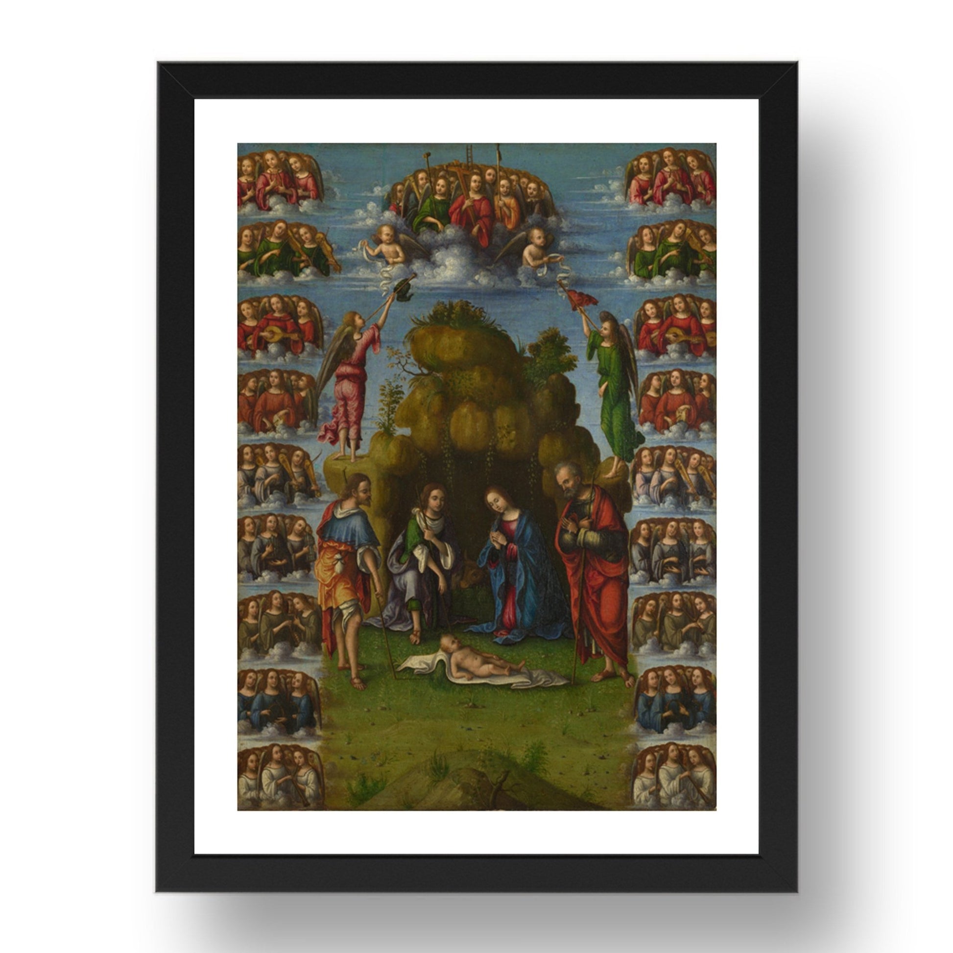 Lorenzo Costa: The Adoration of the Shepherds with Angels, Poster in 17x13"(A3) Frame