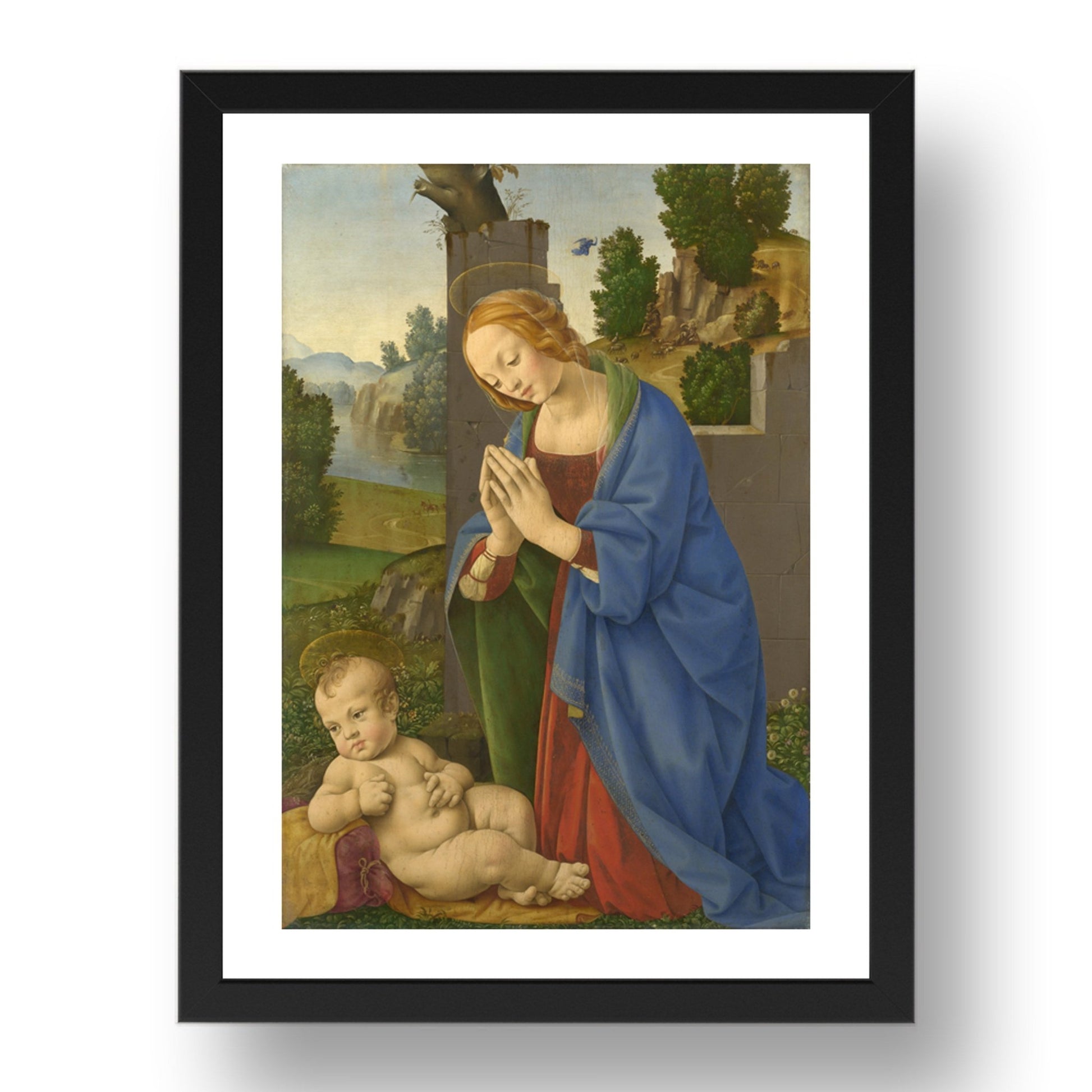 Lorenzo di Credi: The Virgin adoring the Child, Poster in 17x13"(A3) Frame