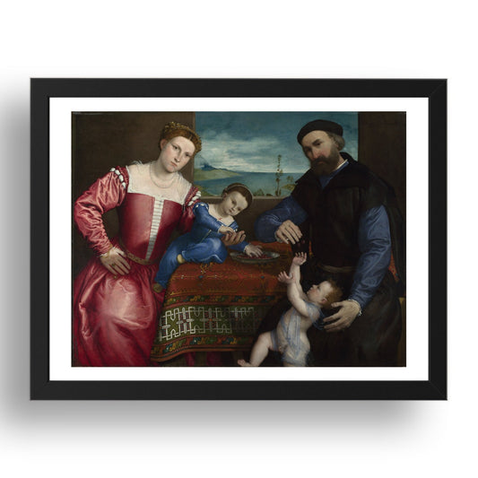 Lorenzo Lotto: Portrait of Giovanni della Volta with his Wife and Children, Poster in 17x13"(A3) Frame