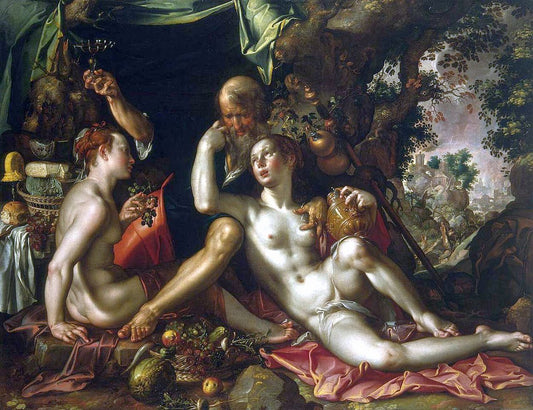 Lot and his Daughters, vintage artwork by Joachim Wtewael, A3 (16x12") Poster Print