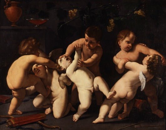 Lotta di amorini e baccarini, vintage artwork by Guido Reni, 12x8" (A4) Poster